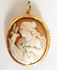 Pendentif broche OR massif camée Athena 19e siècle gold cameo chouette owl