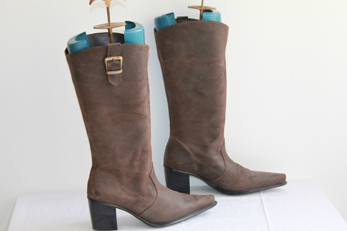 Bottes pointues cuir marron - pointues,