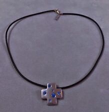 Beau collier Yves Saint Laurent argent topaze pendentif croix ysl necklace Noel