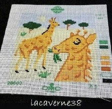 Canevas neuf à faire DMC 20x20cm girafes animaux idéal enfant toile blanche 
