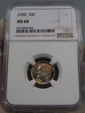 Dime En Argent Roosevelt 1958 Tanné Arc-En-Ciel NGC MS68