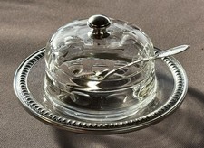 Ancien Moutardier Confiturier en cristal et Argent avec sa cuillère en argent