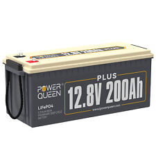 Power Queen Batterie Lithium LiFePO4 12V 200Ah Plus avec BMS 200A, 4000+ Cycles