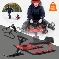 Luge à neige dirigeable acier rouge pour enfants adultes skibob câble traction