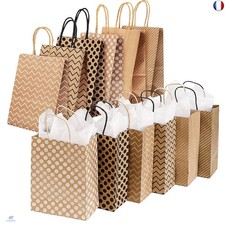 Sac Papier Kraft,12 Pièces Sac Cadeau Anniversaire Sacs Marrons Cabas en Papier 