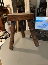 Petit Tabouret porte plante tripode vintage design brutaliste moderniste chêne?