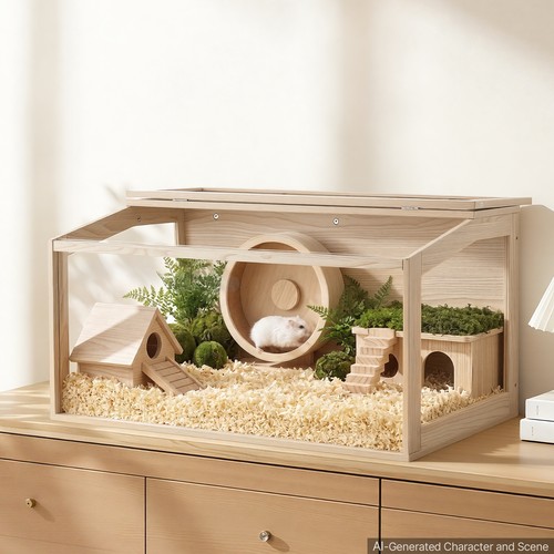 Wooden hamster cage habitat - wooden,