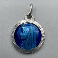 Medaille religieuse  " Sainte Vierge " - argent massif Emaillé