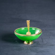 Antique French Green Opaline Glass Desk Penholder Bowl