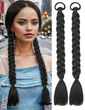 2X Extension Noir Rajout Synthétique Cheveux A Tressée Mi Long Braids 40cm