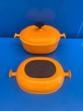 Le Creuset Cocotte + Plat en Fonte OVALE Vintage ENZO MARI N°25 Jaune Miel