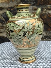 Ars Deruta Italy vase en faïence dorée à ramages verts