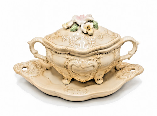 Soupière plateau porcelaine