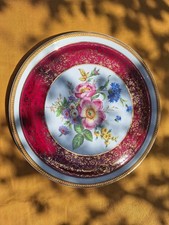 Plat à dessert porcelaine de Limoges, joli décor floral, dorures, diamètre 30cm