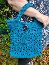 Sac cabas bleu canard au crochet