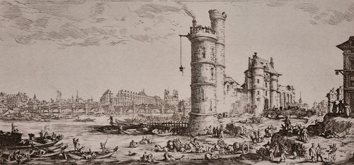 Grande gravure signée - , "tour