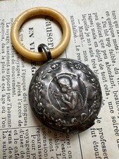 Hochet Ancien En Argent Ange Saint