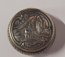 ANCIENNE BOÎTE CHAPELET RELIQUAIRE NOTRE DAME DE LOURDES APPARITION ARGENTÉ # J5