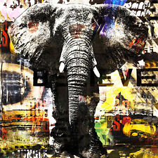 Tableau Pop Art Street Elephant Jungle 30x30cm Signé A ROSEN 