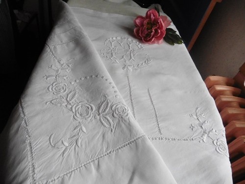 Ancien drap lin blanc - drap,