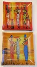 Lot de 12 assiettes carrées – décor femmes africaines – style ethnique /africain