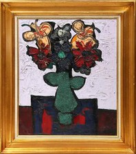 Claude Venard, Nature Morte Florale, Huile Et Sable sur Toile, Signée Bas Droit