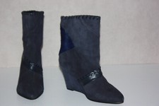 MARCH23 Bottines Compensées Cuir Daim Bleu Marine T 39 TBE