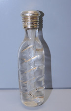 -ANCIEN FLACON A SELS VERRE ou CRISTAL STRIURES Dorées BOUCHON ARGENT VITRINE  D