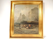 HST tableau personnages marché bestiaux pays Basque Pyrénées église XIXème