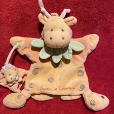 🇫🇷 Doudou et Compagnie Marionnette Girafe Bébé Orange Vert Or TTBE