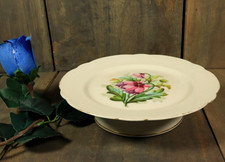Ancien Présentoir Plat Assiette sur Piédouche en Porcelaine de Paris Peint Main