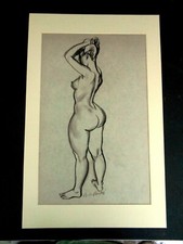 BERTHOMME ST-ANDRE "JEUNE FEMME NUE AU CHIGNON" GRAND FUSAIN 1940/50 SOUS PASSE