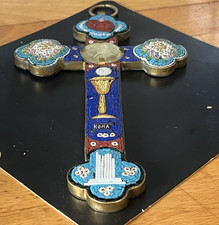 Grande Croix Crucifix 17,3cm Micro Mosaïque  19ème Grand Tour ITALIE Pape