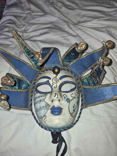 Blue gold venetian jester mask - gold,