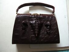 ANCIEN SAC A MAINS  - CUIR DE CROCODILE - FERMOIR LAITON - Indochine 1954
