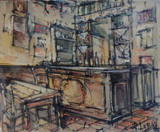 Roger LERSY (1920-2004) HsT 1955 Le Bistro 38x46cm Ecole de Paris Bernard Buffet