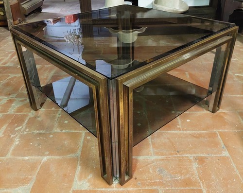 Petite table fumée laiton - table,
