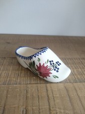 Ancienne Faience CHAROLLES Sabot / Chaussures -Fleurs Oeillet Rouge - Peint Main