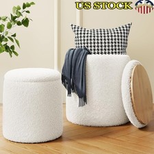 Round Boucle Ottoman Poufs Set
