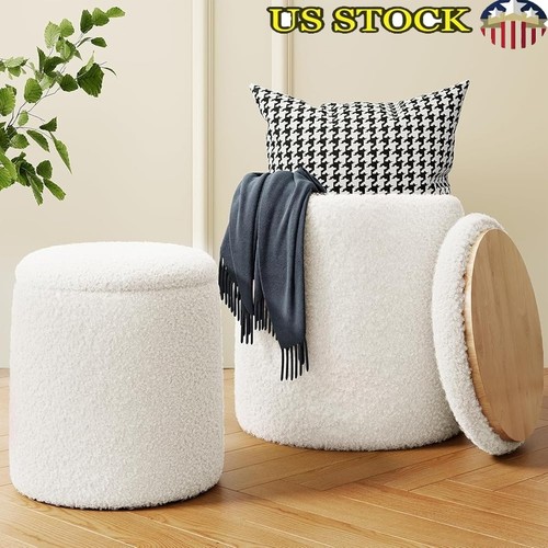 Round boucle ottoman poufs - boucle, set
