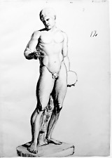 Nu masculin académique. DESSIN pierre noire. BERNADAC. Ecole polytechnique. 1848