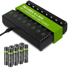 Batteries rechargeables AA AAA avec station de charge | Haute capacité 2100...