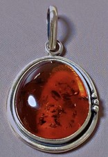 Superbe ancien pendentif argent ambre bijou vintage silver amber pendant