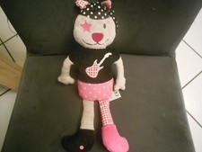 376/ doudou peluche chat pirate gris noir rose guitare INFLUX CORA 30cm