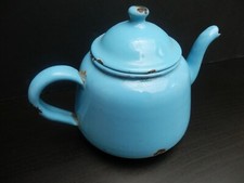 Cafetière Emaillée Tôle Verseuse Théière - Bleu  H 12 cm - 1/2 litre - Vintage  