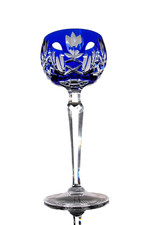 ANCIENNE 1 VERRE CALICE A VIN CRISTAL COULEU BLEU BOMEM PEILLE & PUTZLER SIGNE