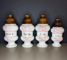 Ensemble de 4 pots farine, sucre, café et à sel en céramique avec couvercle