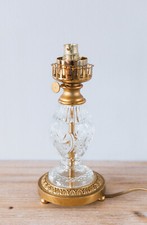 Pied de Lampe Design Année 50 en Verre et Laiton Imitation Lampe à Huile Vintage