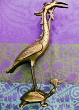 Bougeoir ancien Héron tortue  bronze XIXe siècle Antique candlestick Heron torto