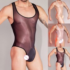 String homme tendance brillant justaucorps maillot de bain haut élastique body